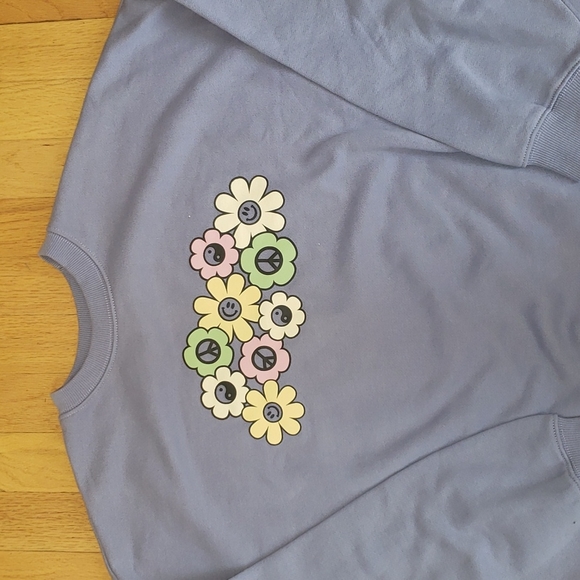 Pacsun Oversized Flower Power Periwinkle Crewneck - Picture 2 of 7